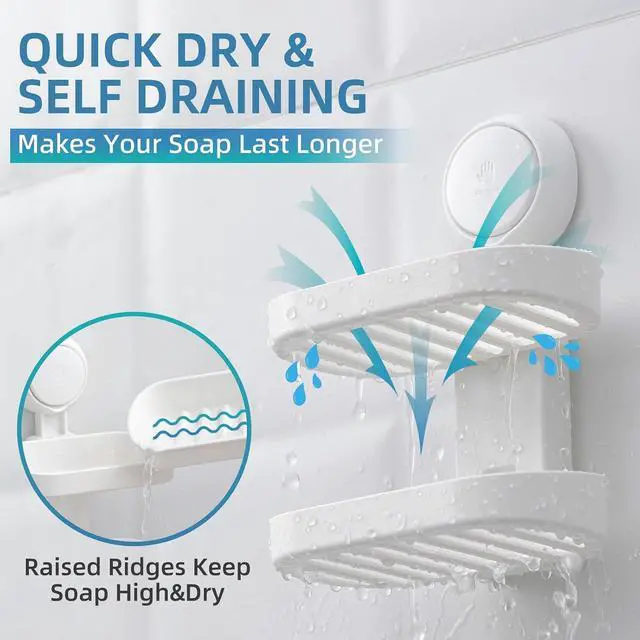 Alt view image 7 of 7 - TAILI Soap Holder, Soap Dish for Shower Suction Cup, Bar Soap Holder, White
2 Layer Removable Soap Holder Shower, Soap Tray for Shower Wall, No drill Sponge Holder, Bathroom & Kitchen, Bath Accessorie