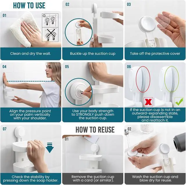 Alt view image 5 of 7 - TAILI Soap Holder, Soap Dish for Shower Suction Cup, Bar Soap Holder, White
2 Layer Removable Soap Holder Shower, Soap Tray for Shower Wall, No drill Sponge Holder, Bathroom & Kitchen, Bath Accessorie
