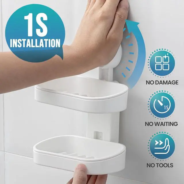 Alt view image 4 of 7 - TAILI Soap Holder, Soap Dish for Shower Suction Cup, Bar Soap Holder, White
2 Layer Removable Soap Holder Shower, Soap Tray for Shower Wall, No drill Sponge Holder, Bathroom & Kitchen, Bath Accessorie