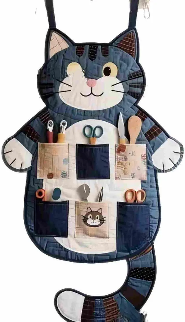 Alt view image 2 of 4 - Cute Cat Wall Organizer Sewing Pattern - DIY Hanging Wall Caddy, Multi-Pocket Pet-Themed Storage Pouch for Craft Supplies, Kitchen Tools & Home Decor (Type A)