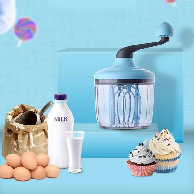 Alt view image 2 of 7 - Classic Hand-Cranked Egg Beater, Manual Kitchen Whisk, Stainless Steel Rotary Mixer for Beating and Blending blue