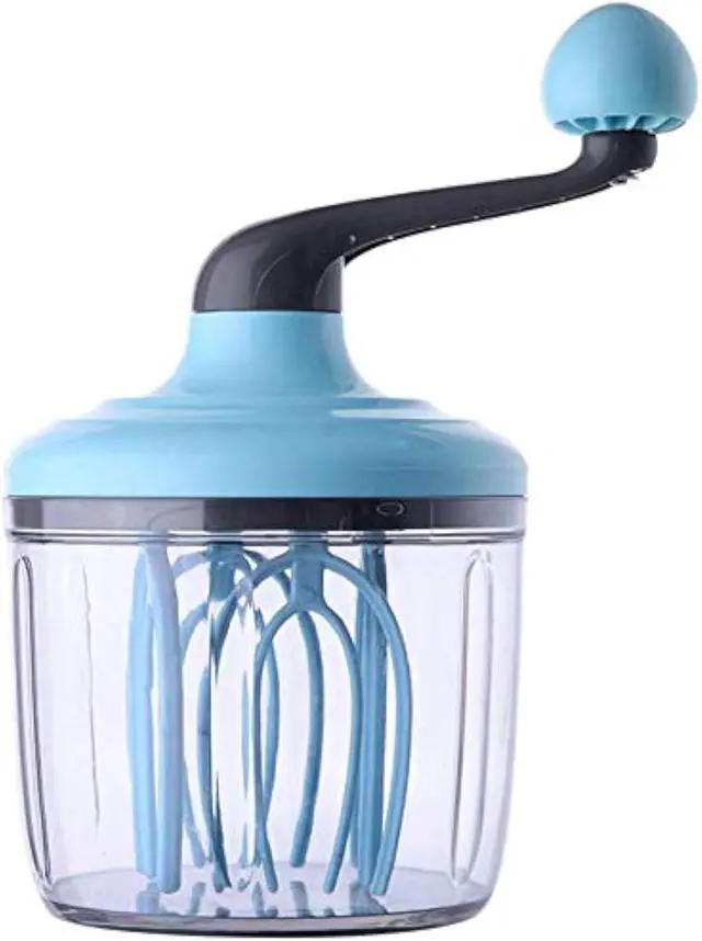 Alt view image 6 of 7 - Classic Hand-Cranked Egg Beater, Manual Kitchen Whisk, Stainless Steel Rotary Mixer for Beating and Blending blue