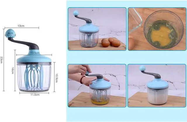 Alt view image 7 of 7 - Classic Hand-Cranked Egg Beater, Manual Kitchen Whisk, Stainless Steel Rotary Mixer for Beating and Blending blue