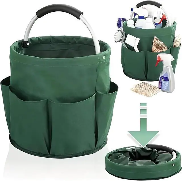 Main image of Portable Garden Tool Organizer Basket with 6 Pockets, Green Oxford Cloth Storage Tote with Comfortable Handle for Gardening, Picnic, Travel (Military green)