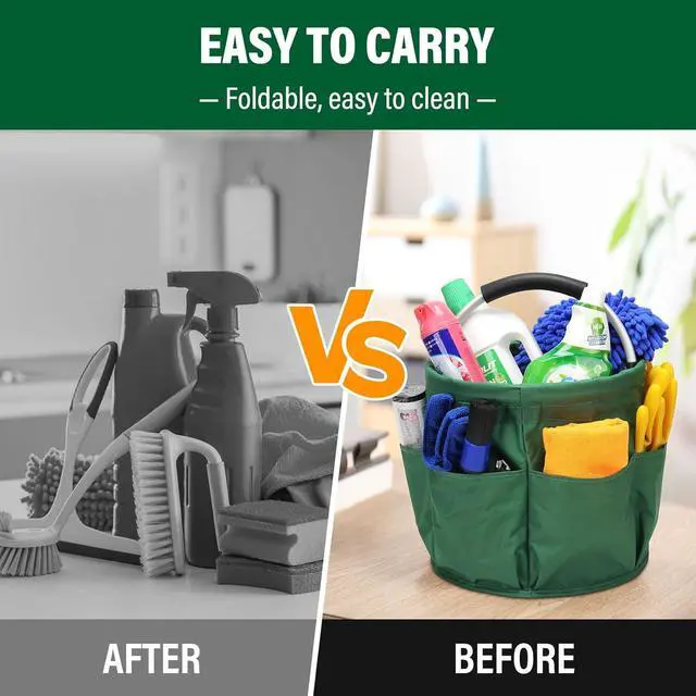 Alt view image 7 of 7 - Portable Garden Tool Organizer Basket with 6 Pockets, Green Oxford Cloth Storage Tote with Comfortable Handle for Gardening, Picnic, Travel (Military green)