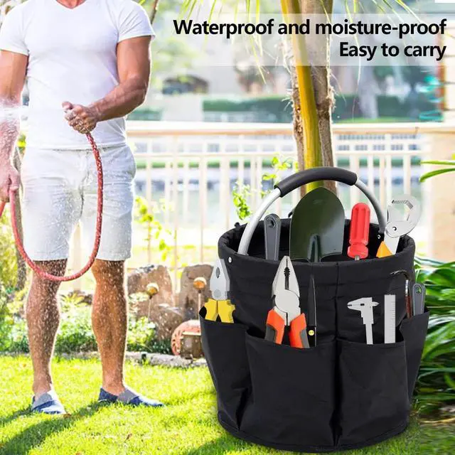 Alt view image 4 of 6 - Portable Garden Tool Organizer Basket with 6 Pockets, Green Oxford Cloth Storage Tote with Comfortable Handle for Gardening, Picnic, Travel (Military green) black