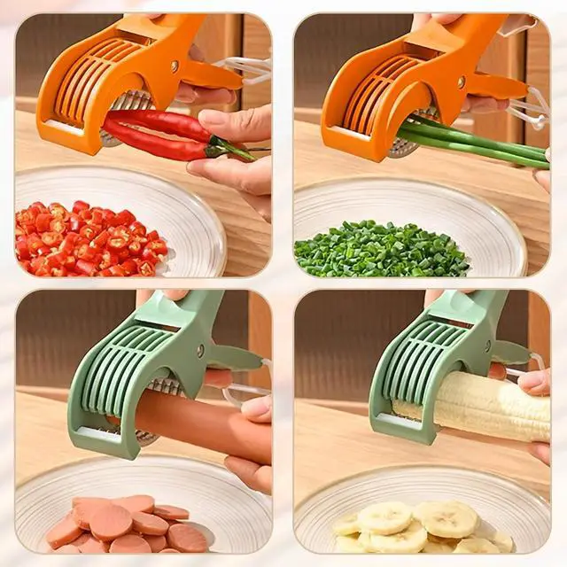 Alt view image 4 of 7 - Slicer Manual Fruit Vegetable Stainless Steel, Multifunctional Handheld Cutter for Banana Strawberry Grape Cucumber - Kitchen Gadget
