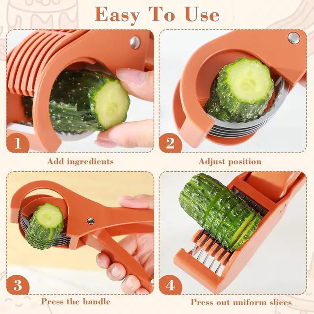 Alt view image 7 of 7 - Slicer Manual Fruit Vegetable Stainless Steel, Multifunctional Handheld Cutter for Banana Strawberry Grape Cucumber - Kitchen Gadget