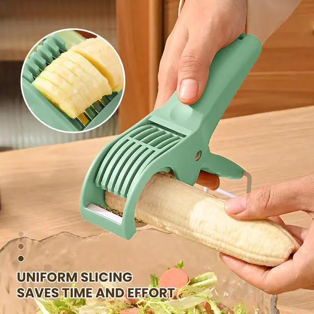 Alt view image 3 of 7 - Slicer Manual Fruit Vegetable Stainless Steel, Multifunctional Handheld Cutter for Banana Strawberry Grape Cucumber - Kitchen Gadget