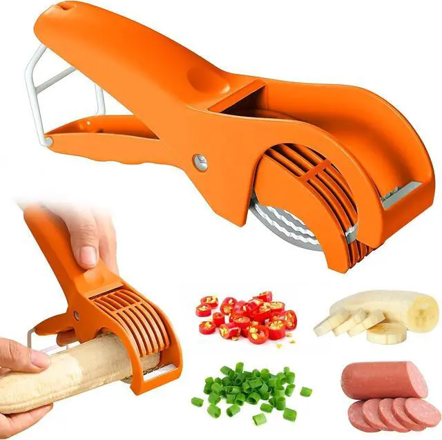 Main image of Slicer Manual Fruit Vegetable Stainless Steel, Multifunctional Handheld Cutter for Banana Strawberry Grape Cucumber - Kitchen Gadget orange color