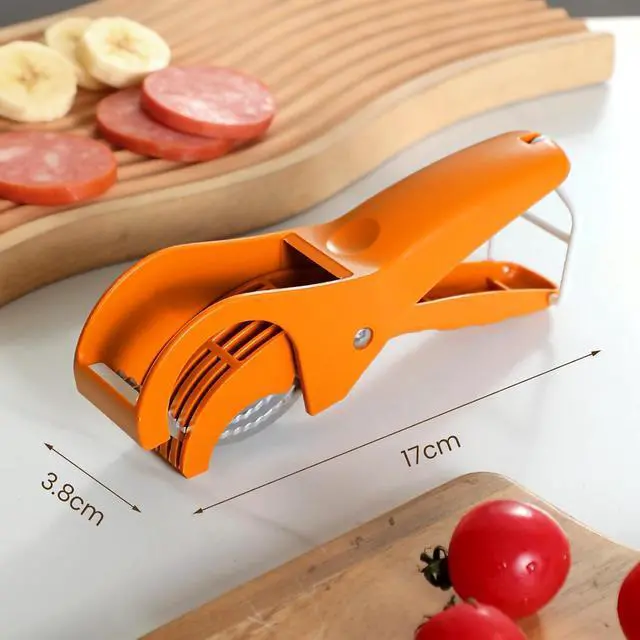 Alt view image 3 of 6 - Slicer Manual Fruit Vegetable Stainless Steel, Multifunctional Handheld Cutter for Banana Strawberry Grape Cucumber - Kitchen Gadget orange color