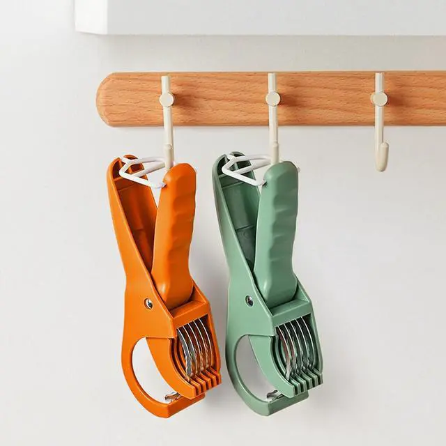 Alt view image 6 of 6 - Slicer Manual Fruit Vegetable Stainless Steel, Multifunctional Handheld Cutter for Banana Strawberry Grape Cucumber - Kitchen Gadget orange color