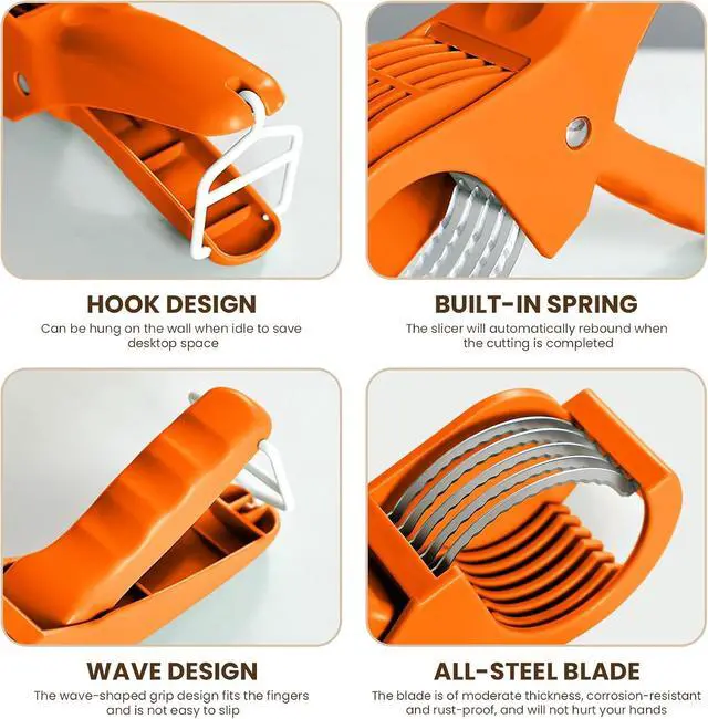 Alt view image 5 of 6 - Slicer Manual Fruit Vegetable Stainless Steel, Multifunctional Handheld Cutter for Banana Strawberry Grape Cucumber - Kitchen Gadget orange color