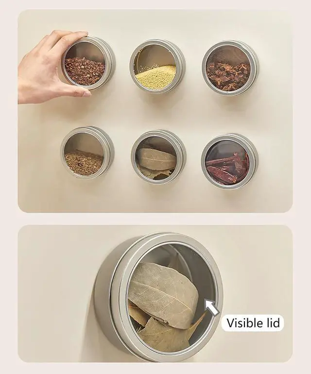 Alt view image 3 of 6 - Magnetic Spice Jars Set of 4/6, Containers with Transparent Lid, Space Saving and Leak-Proof Design for Kitchen/Refrigerator, Wide Mouth Reusable Magnetic...