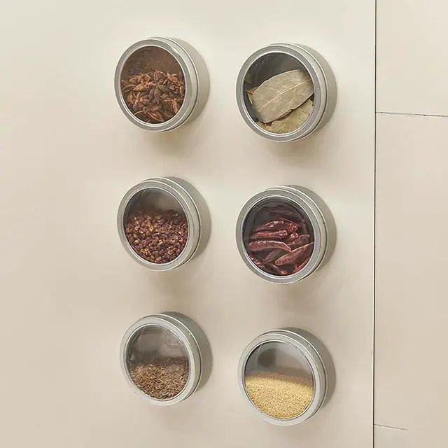 Main image of Magnetic Spice Jars Set of 4/6, Containers with Transparent Lid, Space Saving and Leak-Proof Design for Kitchen/Refrigerator, Wide Mouth Reusable Magnetic...