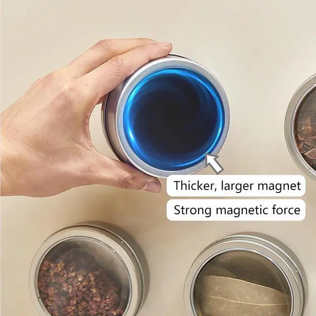 Alt view image 6 of 6 - Magnetic Spice Jars Set of 4/6, Containers with Transparent Lid, Space Saving and Leak-Proof Design for Kitchen/Refrigerator, Wide Mouth Reusable Magnetic...