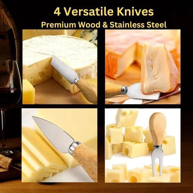 Alt view image 5 of 7 - Cheese Knife Set with Round Wooden Cutting Board, 4-Piece,Steel
Swivel Storage Drawer, Wood Handle Knives, Charcuterie Board, Multiple Finish Options, Compac