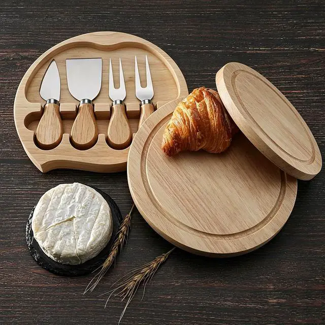 Alt view image 3 of 7 - Cheese Knife Set with Round Wooden Cutting Board, 4-Piece,Steel
Swivel Storage Drawer, Wood Handle Knives, Charcuterie Board, Multiple Finish Options, Compac