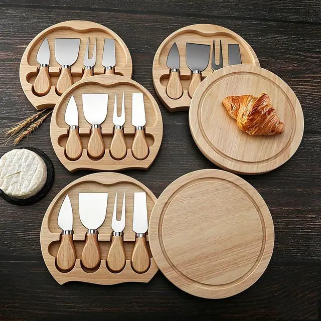 Alt view image 2 of 7 - Cheese Knife Set with Round Wooden Cutting Board, 4-Piece,Steel
Swivel Storage Drawer, Wood Handle Knives, Charcuterie Board, Multiple Finish Options, Compac
