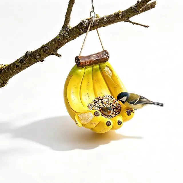 Main image of Banana-Shaped Outdoors Bird Feeder, Heavy-Duty Resin Wild Bird Feeding Station, Creative Bird Feeding Tray, Hanging Garden Bird Feeder for Patio Yard Tree Fence, Home Decor Ornaments Gifts
