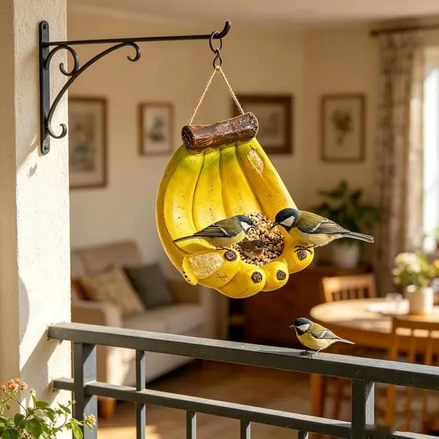 Alt view image 4 of 6 - Banana-Shaped Outdoors Bird Feeder, Heavy-Duty Resin Wild Bird Feeding Station, Creative Bird Feeding Tray, Hanging Garden Bird Feeder for Patio Yard Tree Fence, Home Decor Ornaments Gifts