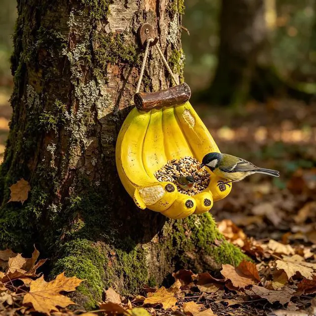 Alt view image 2 of 6 - Banana-Shaped Outdoors Bird Feeder, Heavy-Duty Resin Wild Bird Feeding Station, Creative Bird Feeding Tray, Hanging Garden Bird Feeder for Patio Yard Tree Fence, Home Decor Ornaments Gifts