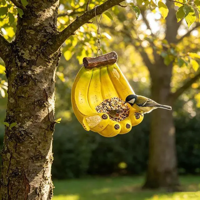 Alt view image 5 of 6 - Banana-Shaped Outdoors Bird Feeder, Heavy-Duty Resin Wild Bird Feeding Station, Creative Bird Feeding Tray, Hanging Garden Bird Feeder for Patio Yard Tree Fence, Home Decor Ornaments Gifts