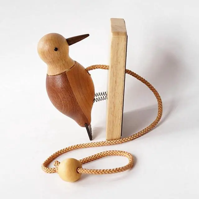 Alt view image 3 of 4 - Wooden Woodpecker Door Bell Easy Installation Hanging Ornament Woodpecker Door Knocker for Indoor Window Wall Kids Toy