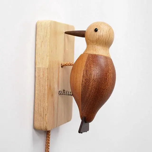 Alt view image 2 of 4 - Wooden Woodpecker Door Bell Easy Installation Hanging Ornament Woodpecker Door Knocker for Indoor Window Wall Kids Toy