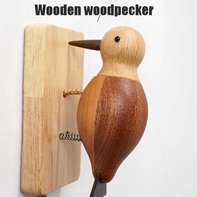 Alt view image 4 of 4 - Wooden Woodpecker Door Bell Easy Installation Hanging Ornament Woodpecker Door Knocker for Indoor Window Wall Kids Toy