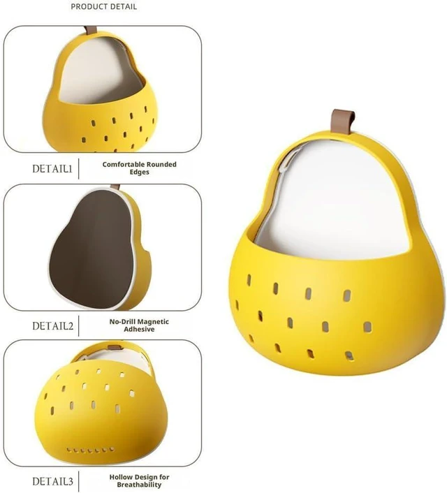 Alt view image 5 of 6 - Pear Toothbrush Holder Storage Box, Adhesive Kitchen Organizer, Refrigerator Side Caddy, Wall Mount Shelf for Small Apartment (Magnetic Type)