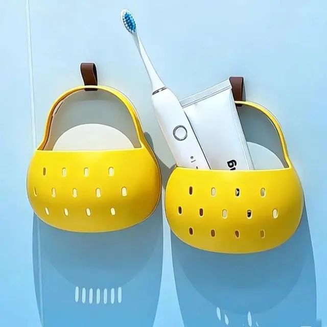 Alt view image 3 of 6 - Pear Toothbrush Holder Storage Box, Adhesive Kitchen Organizer, Refrigerator Side Caddy, Wall Mount Shelf for Small Apartment patch type