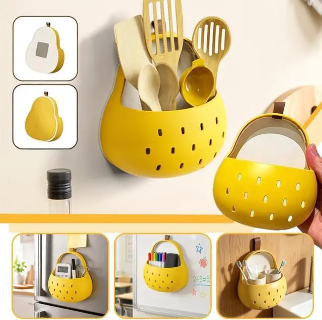 Alt view image 4 of 6 - Pear Toothbrush Holder Storage Box, Adhesive Kitchen Organizer, Refrigerator Side Caddy, Wall Mount Shelf for Small Apartment patch type