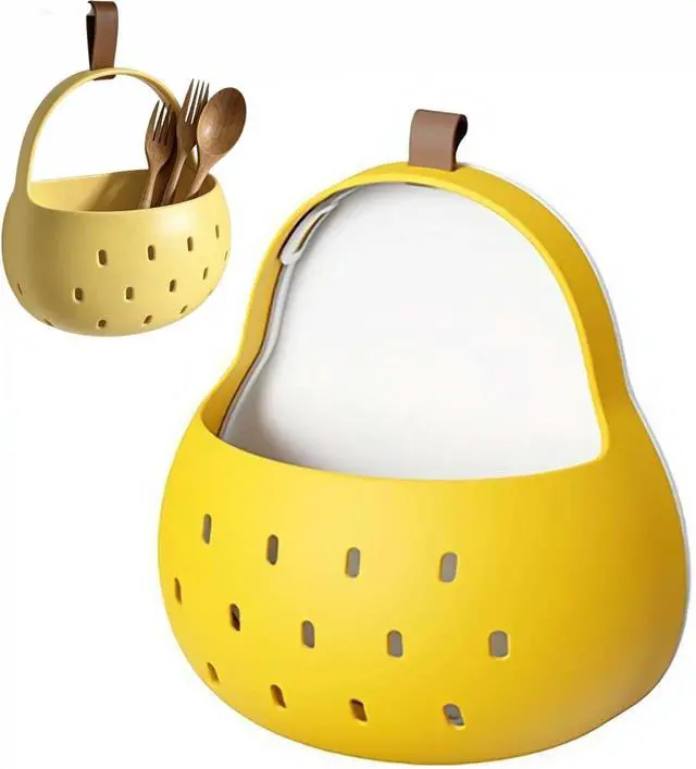 Alt view image 5 of 6 - Pear Toothbrush Holder Storage Box, Adhesive Kitchen Organizer, Refrigerator Side Caddy, Wall Mount Shelf for Small Apartment patch type