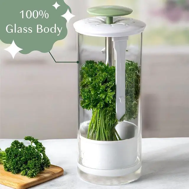 Alt view image 6 of 6 - Herb Keeper Preserver, Designed for Optimum Breathable Airflow for Maximum Freshness, Water Line Ensures the Use of the Right Amount of Water, Stores in your Refrigerator