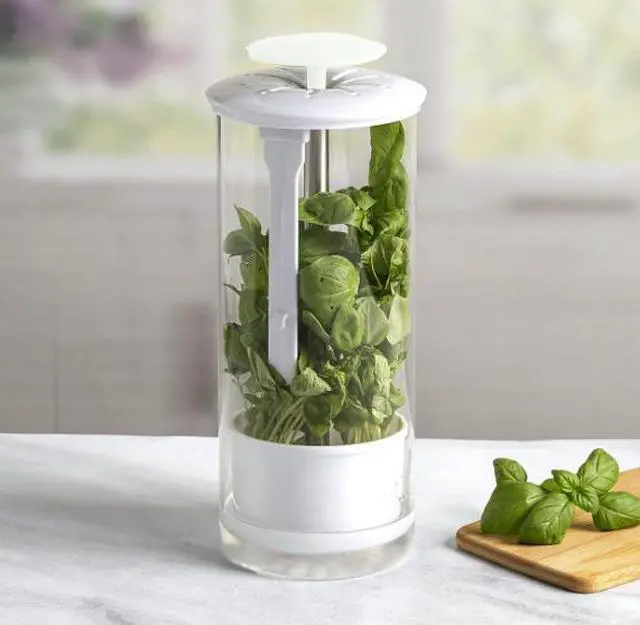 Main image of Herb Keeper Preserver, Designed for Optimum Breathable Airflow for Maximum Freshness, Water Line Ensures the Use of the Right Amount of Water, Stores in your Refrigerator White