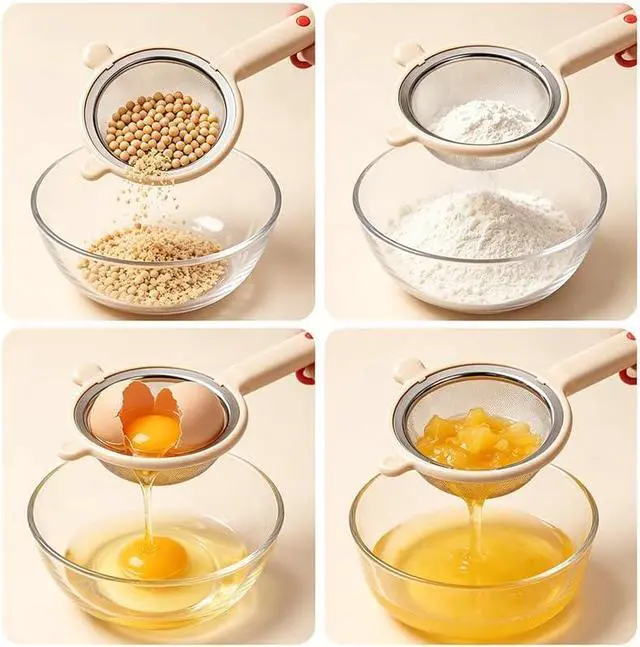 Alt view image 4 of 7 - Multi-functional kitchen flour sifter and strainer, household ultra-fine residue separator, baby food filter, soy milk strainer(green)