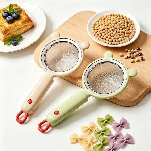 Alt view image 7 of 7 - Multi-functional kitchen flour sifter and strainer, household ultra-fine residue separator, baby food filter, soy milk strainer(green)