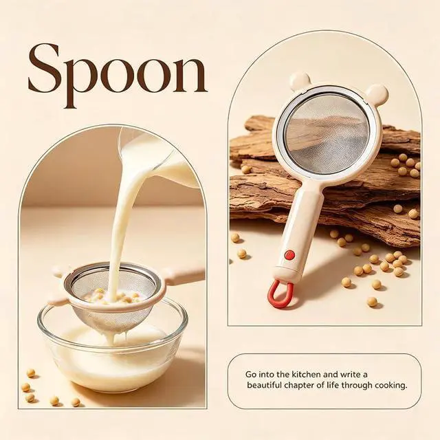 Alt view image 6 of 7 - Multi-functional kitchen flour sifter and strainer, household ultra-fine residue separator, baby food filter, soy milk strainer(green)