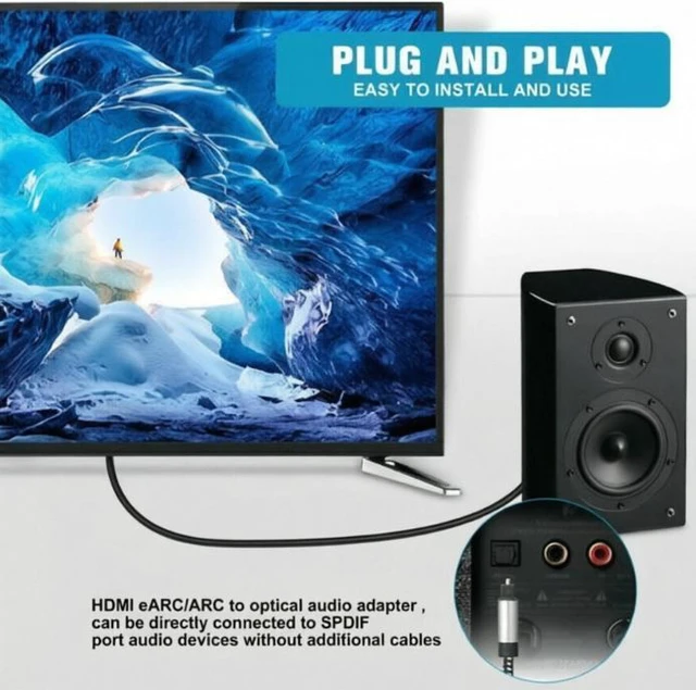 Alt view image 3 of 7 - 192KHz HDMI eARC/ARC to Optical Audio Converter for TV to Soundbar Plug & Play 3.7ft/1.15m eARC to Optical Cable Audio Extractor Adapter Splitter for Sound System Home Theater Support Dolby/DTS 5.1