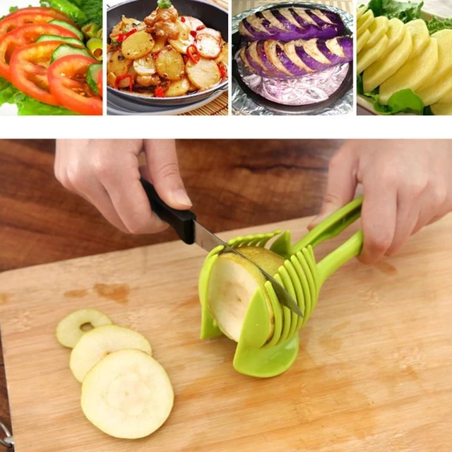 Alt view image 4 of 7 - Lemon & Tomato Food Tongs - Manual Fruit Tool, Round Fruit & Vegetable Cutting Holder, Handy Uncharged Kitchen Gadget for Slicing & Serving