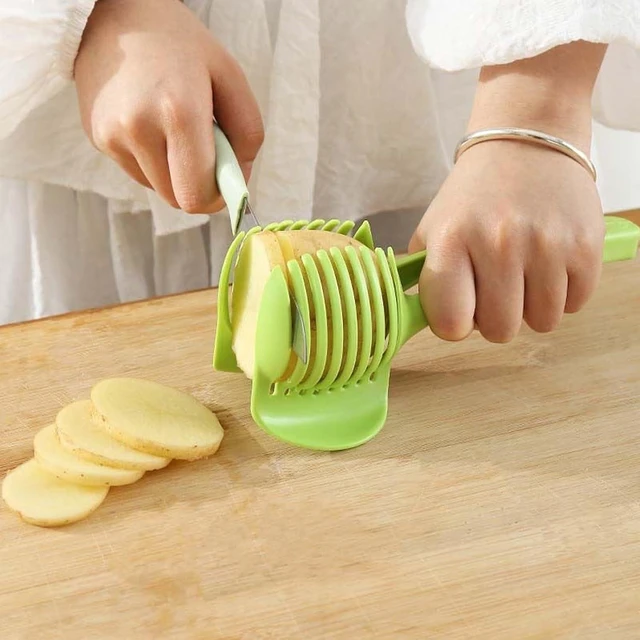 Alt view image 3 of 7 - Lemon & Tomato Food Tongs - Manual Fruit Tool, Round Fruit & Vegetable Cutting Holder, Handy Uncharged Kitchen Gadget for Slicing & Serving