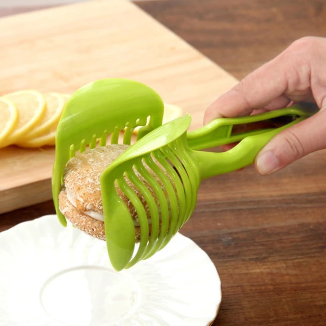 Alt view image 2 of 7 - Lemon & Tomato Food Tongs - Manual Fruit Tool, Round Fruit & Vegetable Cutting Holder, Handy Uncharged Kitchen Gadget for Slicing & Serving