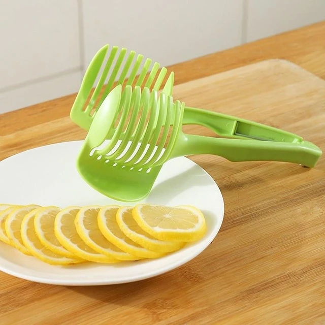 Alt view image 5 of 7 - Lemon & Tomato Food Tongs - Manual Fruit Tool, Round Fruit & Vegetable Cutting Holder, Handy Uncharged Kitchen Gadget for Slicing & Serving