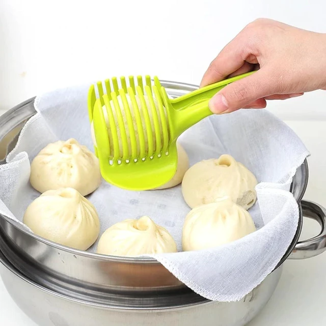 Alt view image 6 of 7 - Lemon & Tomato Food Tongs - Manual Fruit Tool, Round Fruit & Vegetable Cutting Holder, Handy Uncharged Kitchen Gadget for Slicing & Serving