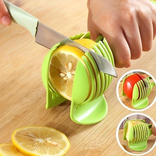 Main image of Lemon & Tomato Food Tongs - Manual Fruit Tool, Round Fruit & Vegetable Cutting Holder, Handy Uncharged Kitchen Gadget for Slicing & Serving