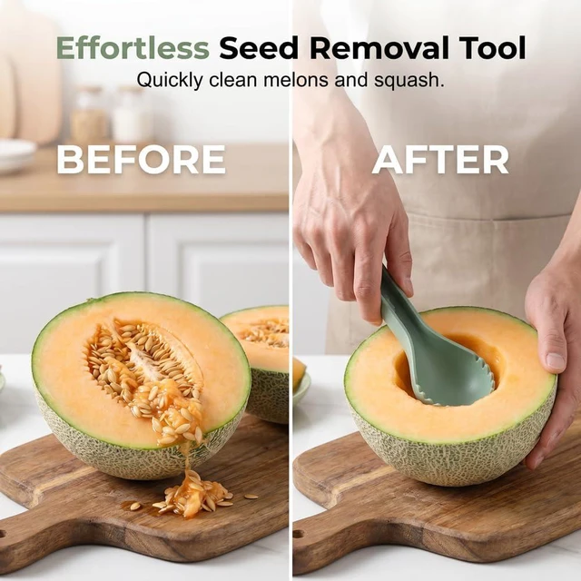Alt view image 6 of 7 - Melon Baller Scoop Set - 6 in 1,Stainless Steel Fruit Cutter,Seed Remover Cutter,watermelon Scooper Fruit Scooper and Baller, Fruit Carving Tools Dig Pulp Separator Fruit Slicer blue