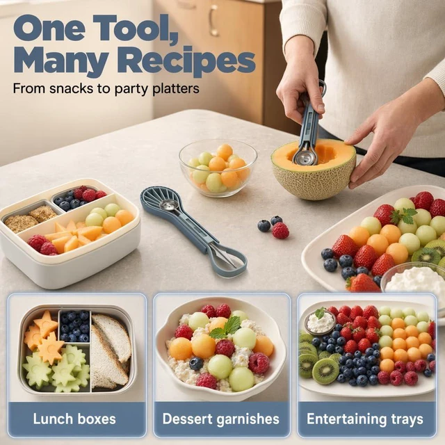Alt view image 3 of 7 - Melon Baller Scoop Set - 6 in 1,Stainless Steel Fruit Cutter,Seed Remover Cutter,watermelon Scooper Fruit Scooper and Baller, Fruit Carving Tools Dig Pulp Separator Fruit Slicer blue