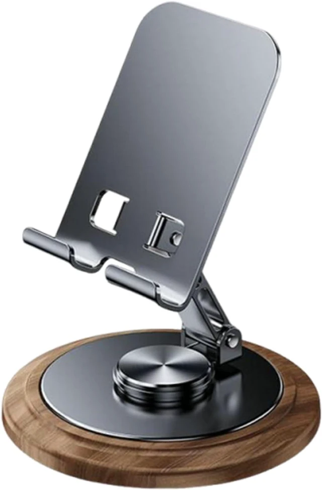 Main image of Wood Phone Holder, 360-Degree Wooden Table Rotating Adjustable Desk Mobile Phone Stand Desktop Telephone Mount Bracket for Office Kitchen Bathroom Accessories