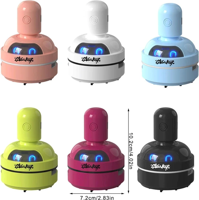 Alt view image 6 of 7 - Rechargeable Mini Desktop Cleaner, Strong Suction for Erasing Dust, Pencil Shavings, Paper Crumbs, Cute Robot Design for Home Office School (pink) pink
